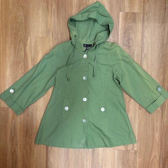 Carre Noir Jackets & Blazers - Carre Noir Green Linen-Cotton Hooded Jacket (New w/ Tags)  Minor Color Variation